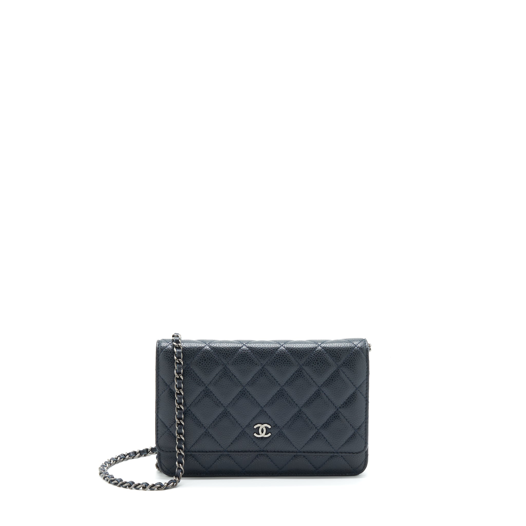 CHANEL CLASSIC WALLET ON CHAIN CAVIAR NAVY RUTHENIUM HARDWARE