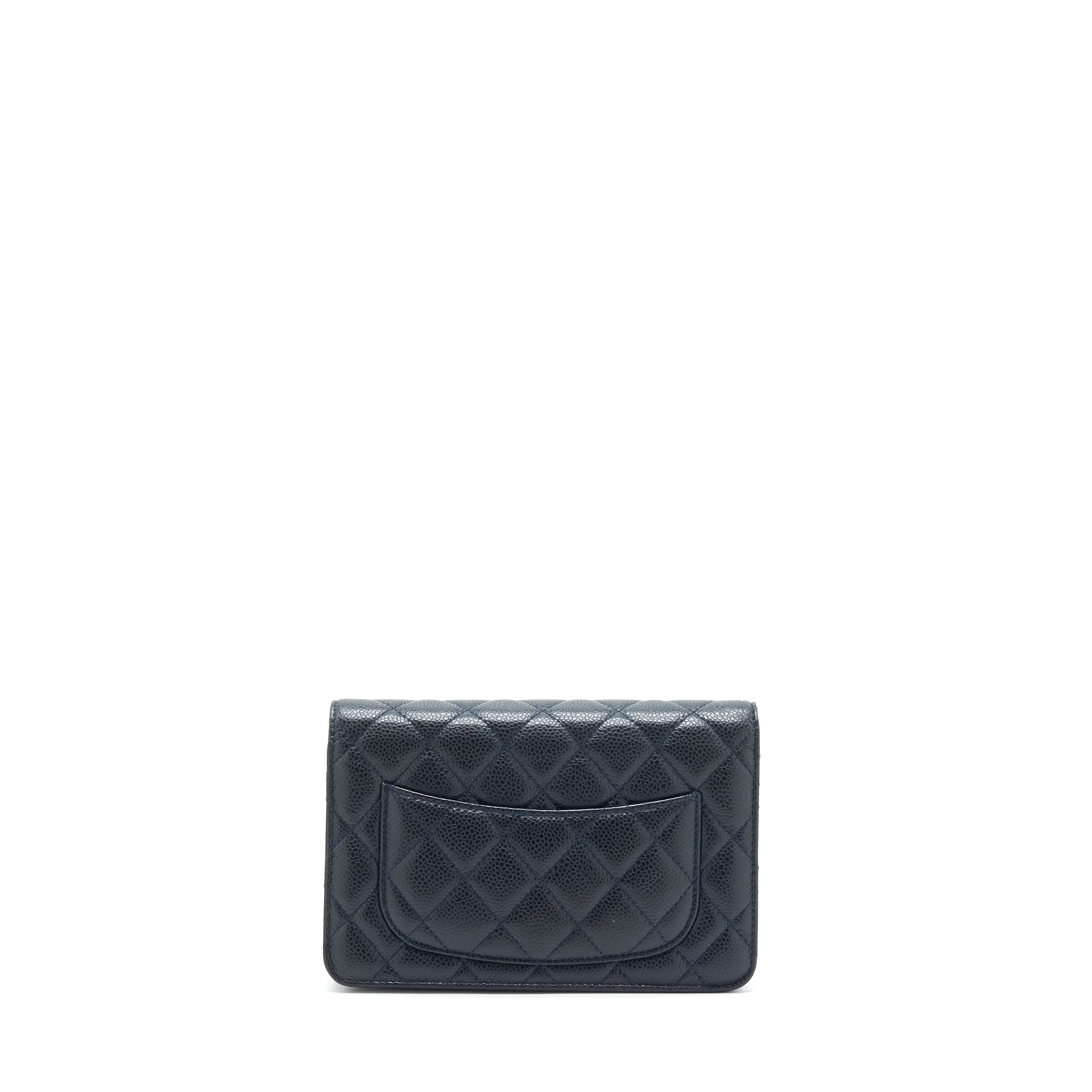 CHANEL CLASSIC WALLET ON CHAIN CAVIAR NAVY RUTHENIUM HARDWARE