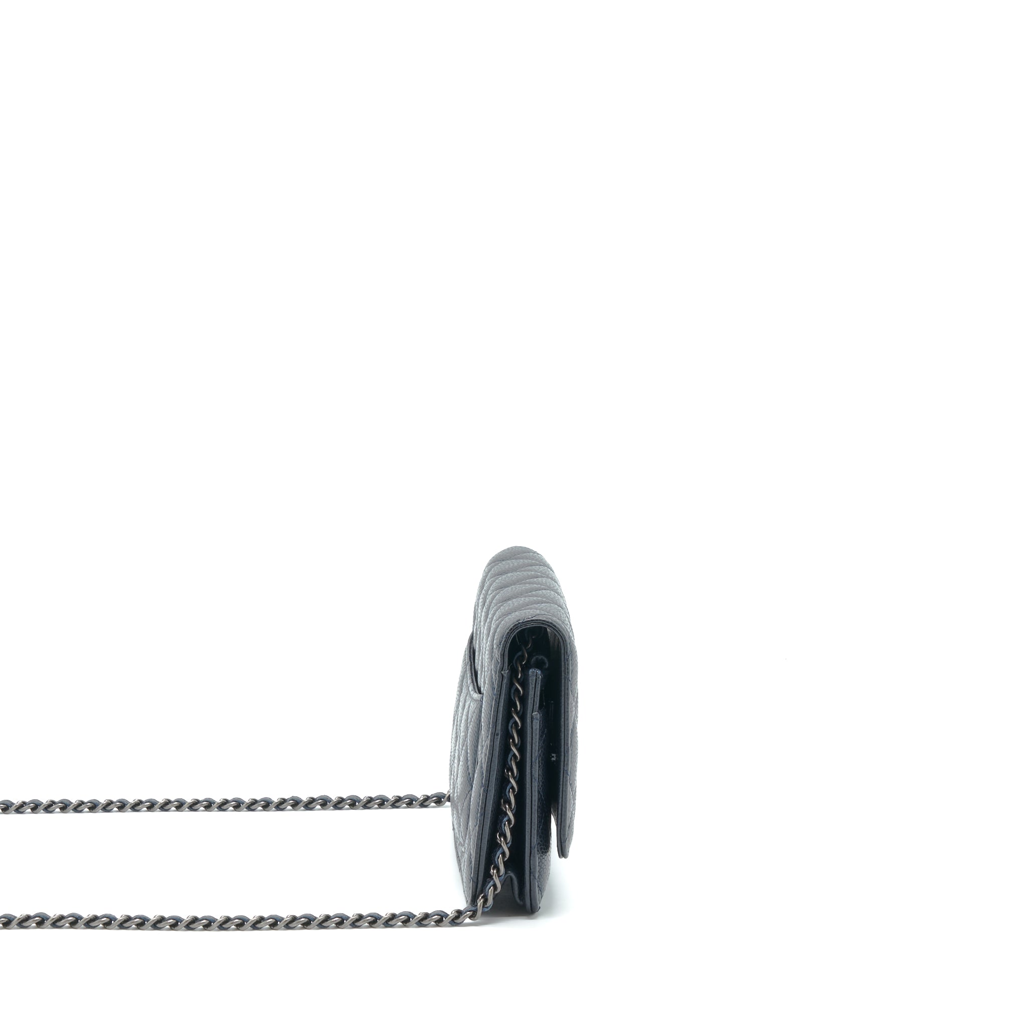 CHANEL CLASSIC WALLET ON CHAIN CAVIAR NAVY RUTHENIUM HARDWARE