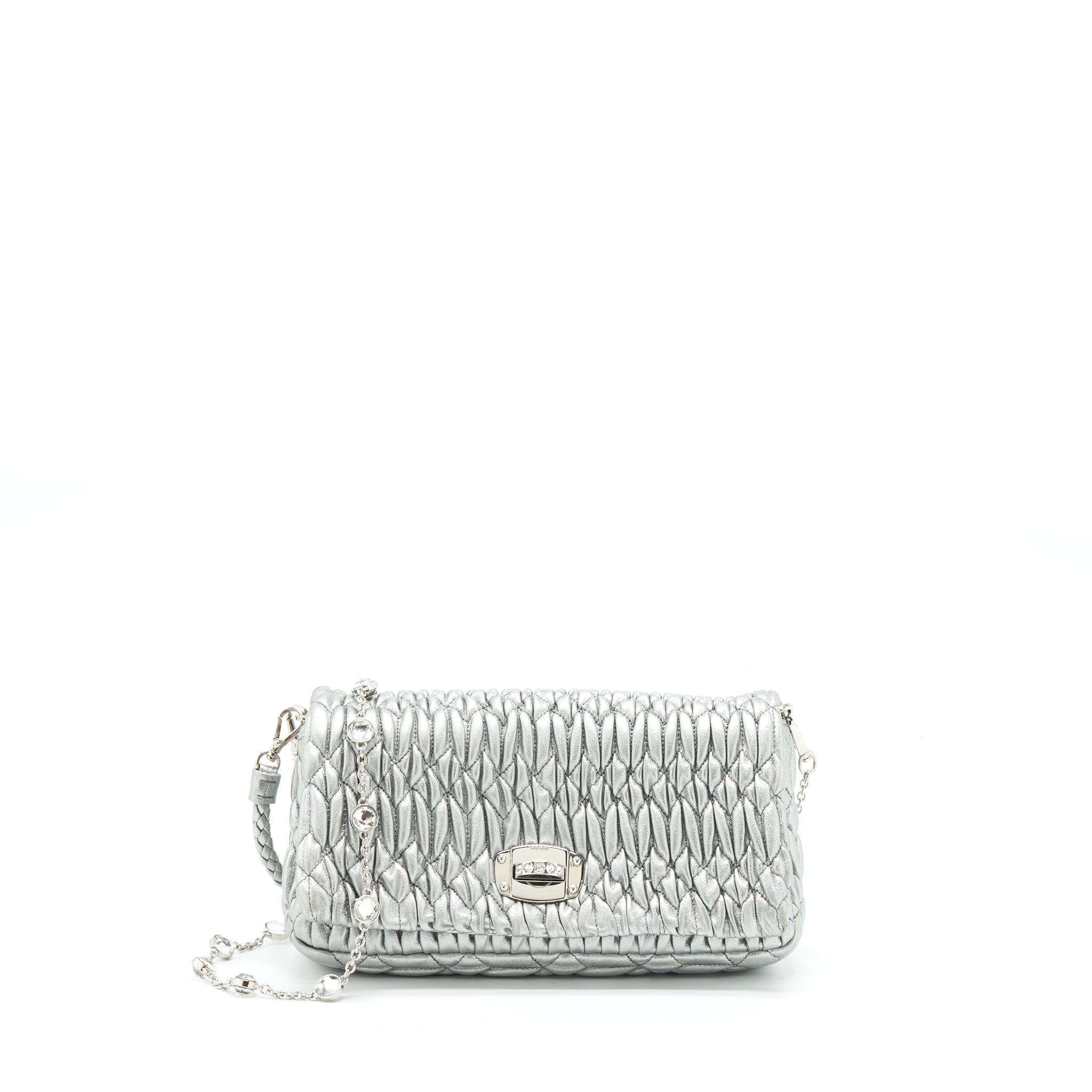 MIU MIU ICONIC CRYSTAL CLOQUE NAPPA SILVER SHW