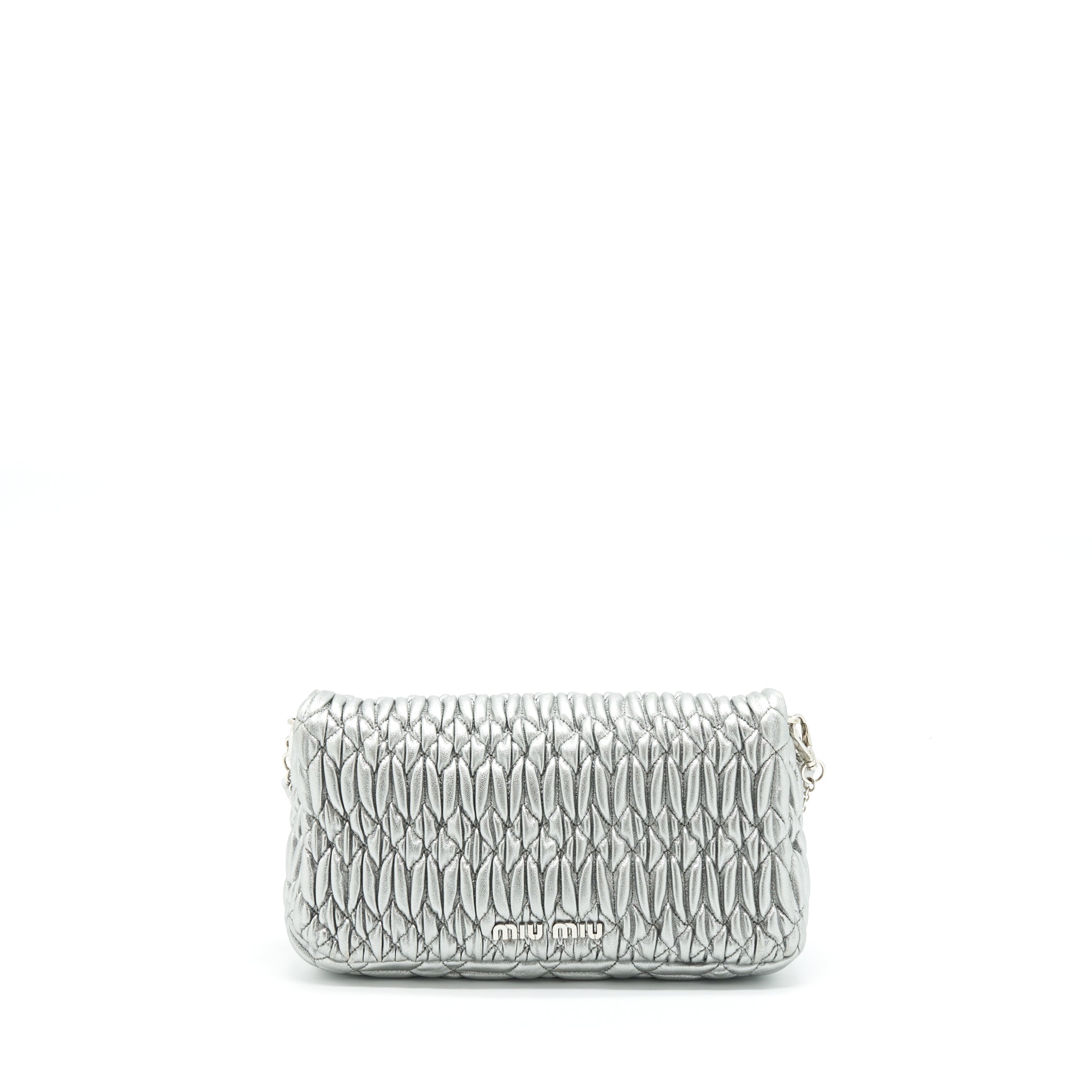 MIU MIU ICONIC CRYSTAL CLOQUE NAPPA SILVER SHW