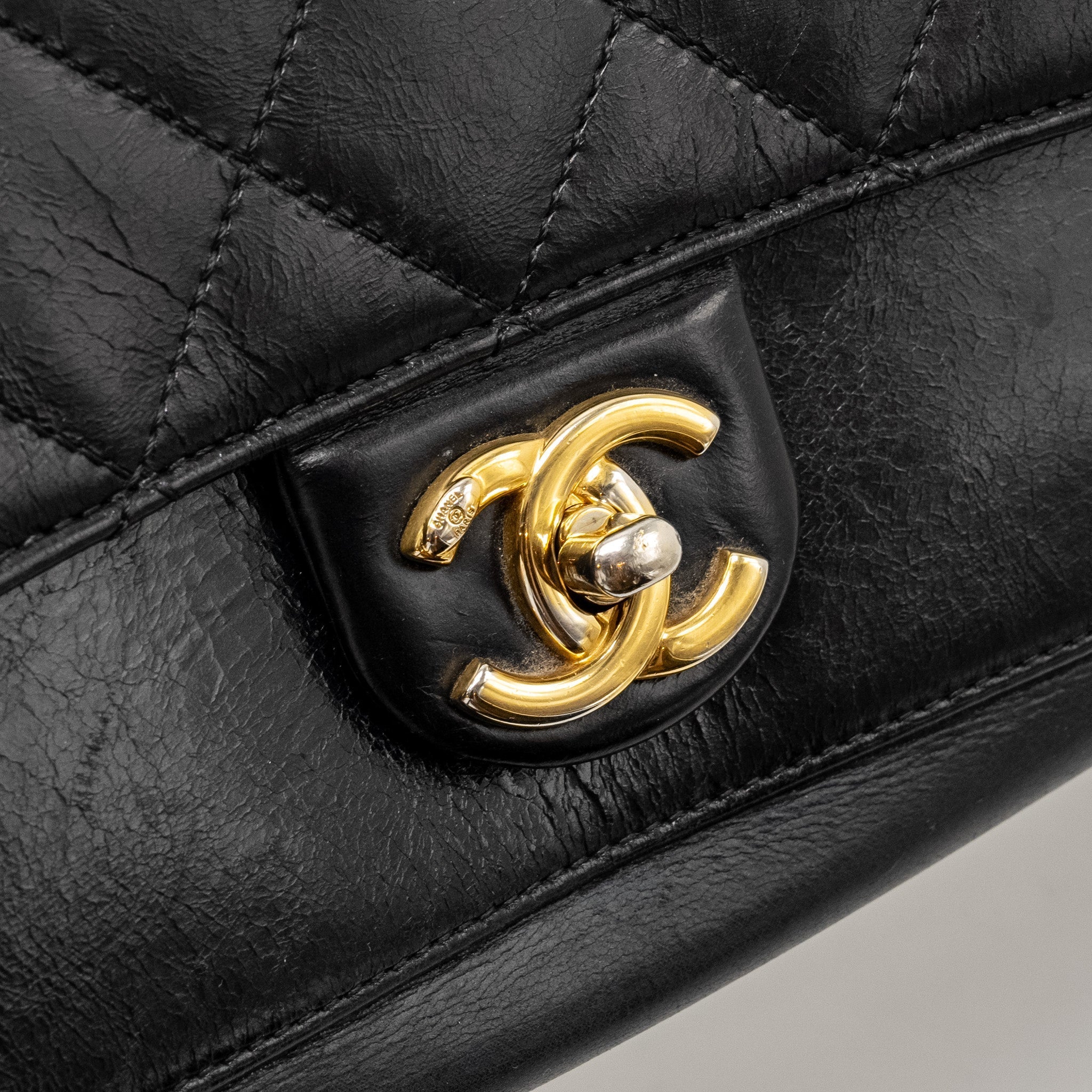 CHANEL QUILTED FLAP BAG WITH GIANT CHAIN HANDLE CALFSKIN BLACK GHW