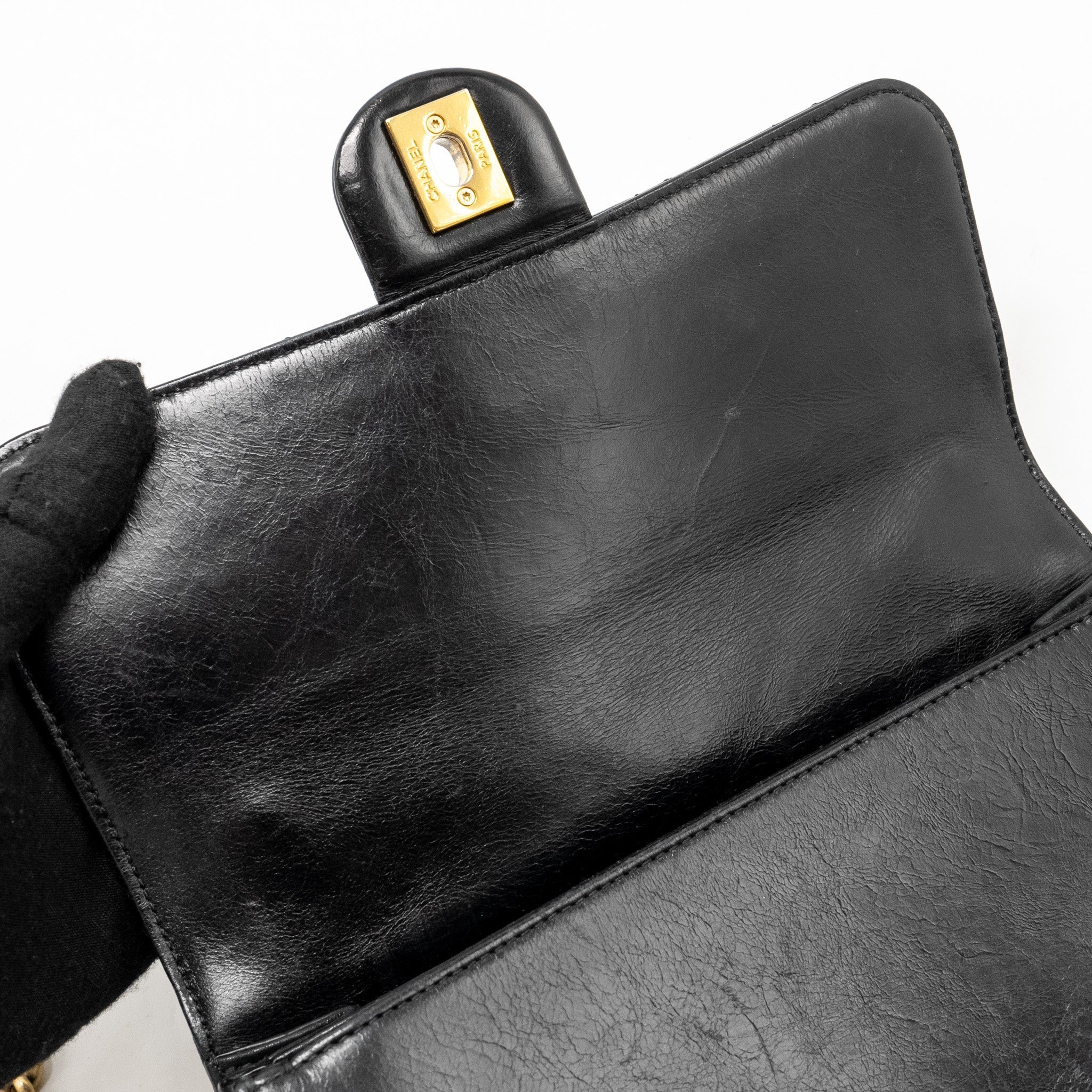 CHANEL QUILTED FLAP BAG WITH GIANT CHAIN HANDLE CALFSKIN BLACK GHW