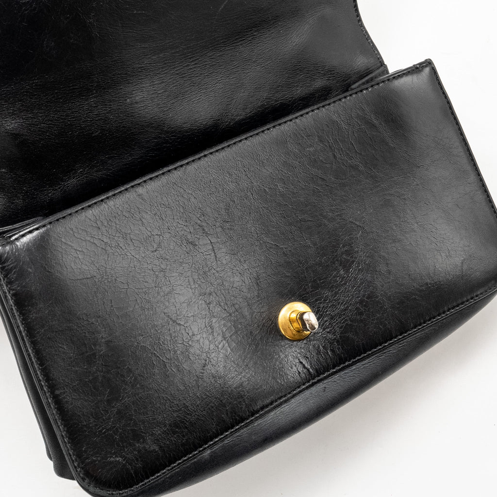 CHANEL QUILTED FLAP BAG WITH GIANT CHAIN HANDLE CALFSKIN BLACK GHW