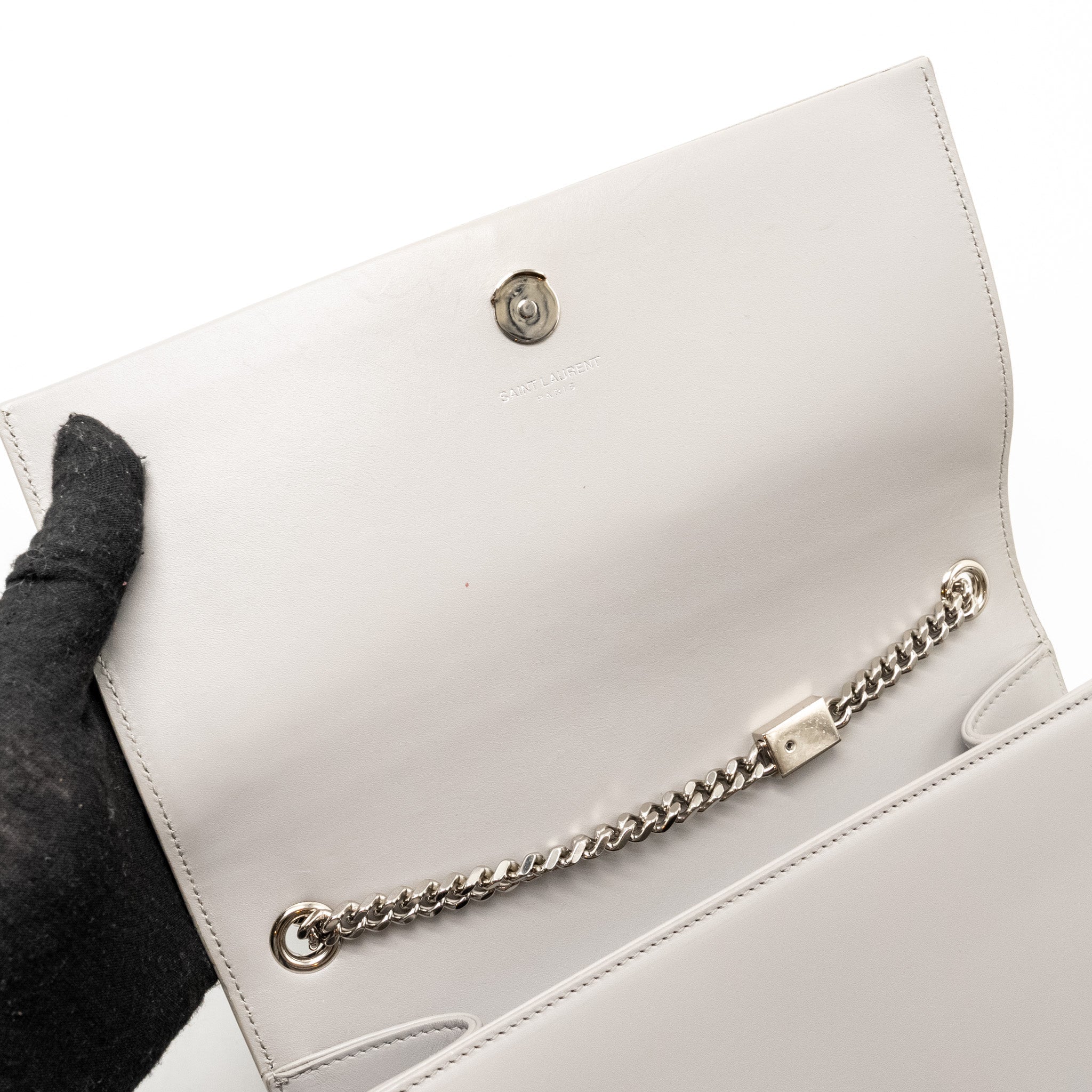 SAINT LAURENT/YSL MEDIUM KATE BAG CALFSKIN GREY SHW