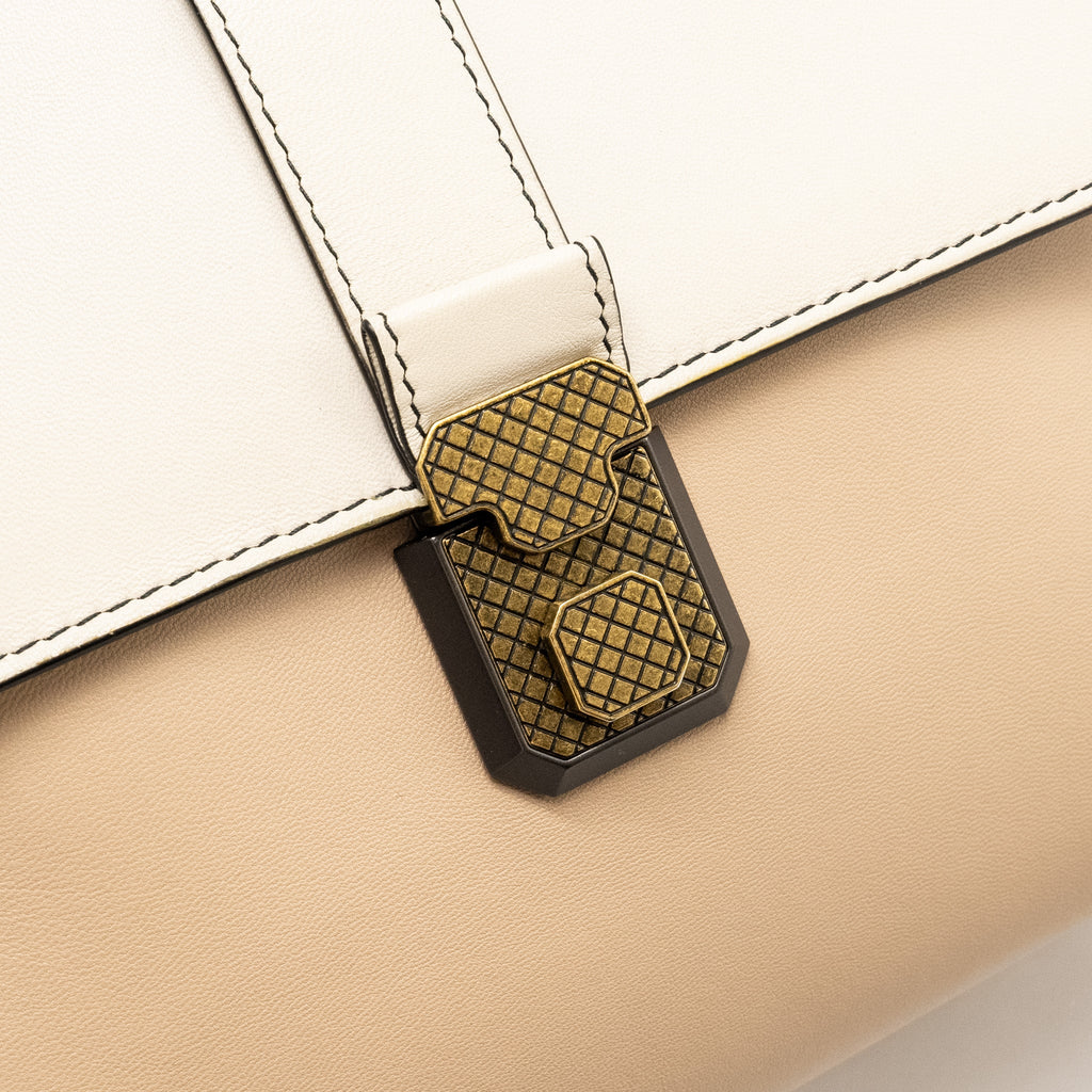 BOTTEGA VENETA TOP HANDLE PIAZZA BAG NAPPA WHITE/BEIGE/LIGHT BROWN MULTICOLOUR HARDWARE